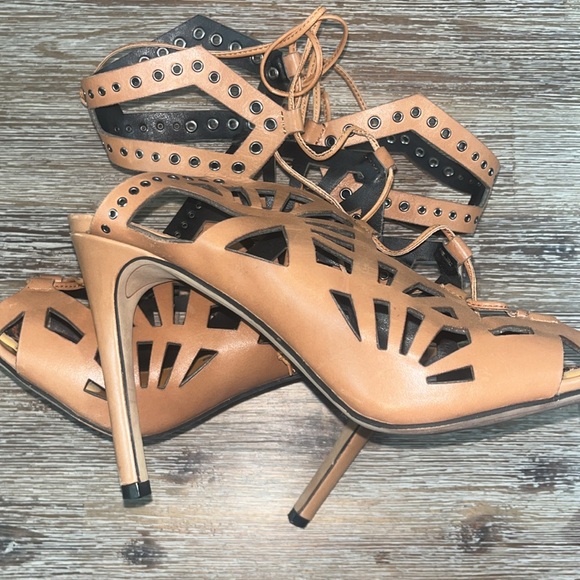 New Dolce Vita Helena High Heel Sandals 8.5 M Caramel Leather Gladiators - Picture 2 of 8